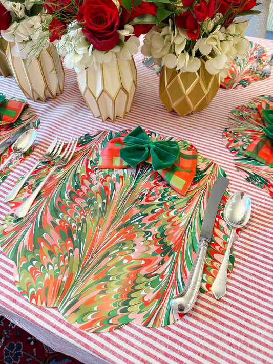 Christmas Marble Scalloped Paper Placemats | Set of 24