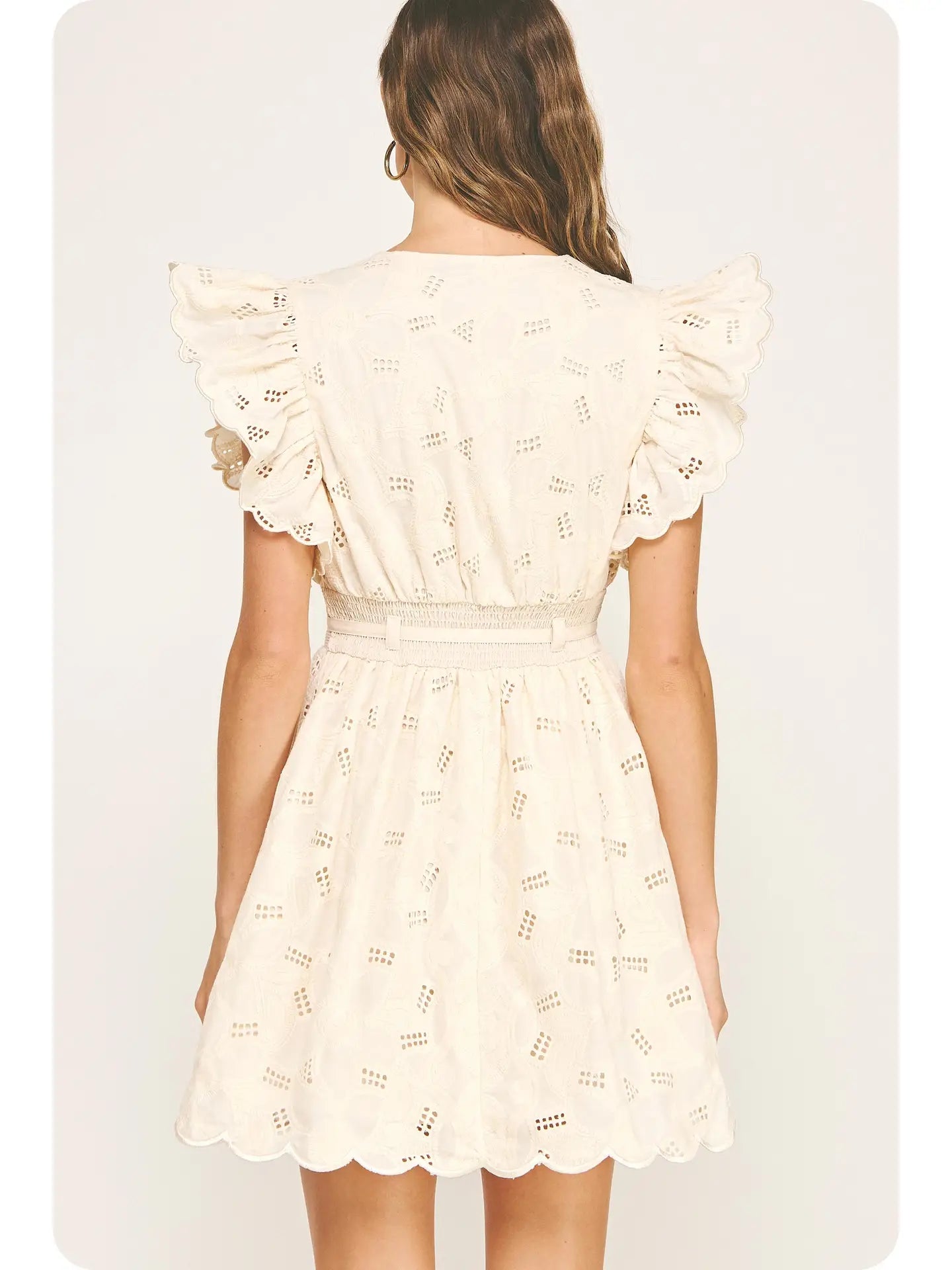 Eyelet Cotton Lace Scallop Mini Dress | Ecru - Large