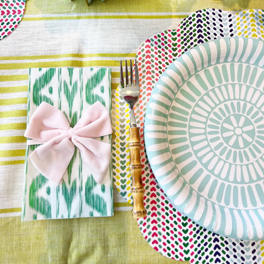 Green Ikat Linen-Feel Paper Guest Towel Napkin | Set of 25