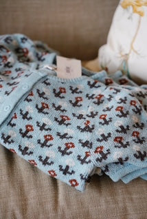 Floral Short Sleeve Sweater Cardigan | Blue Brown Floral