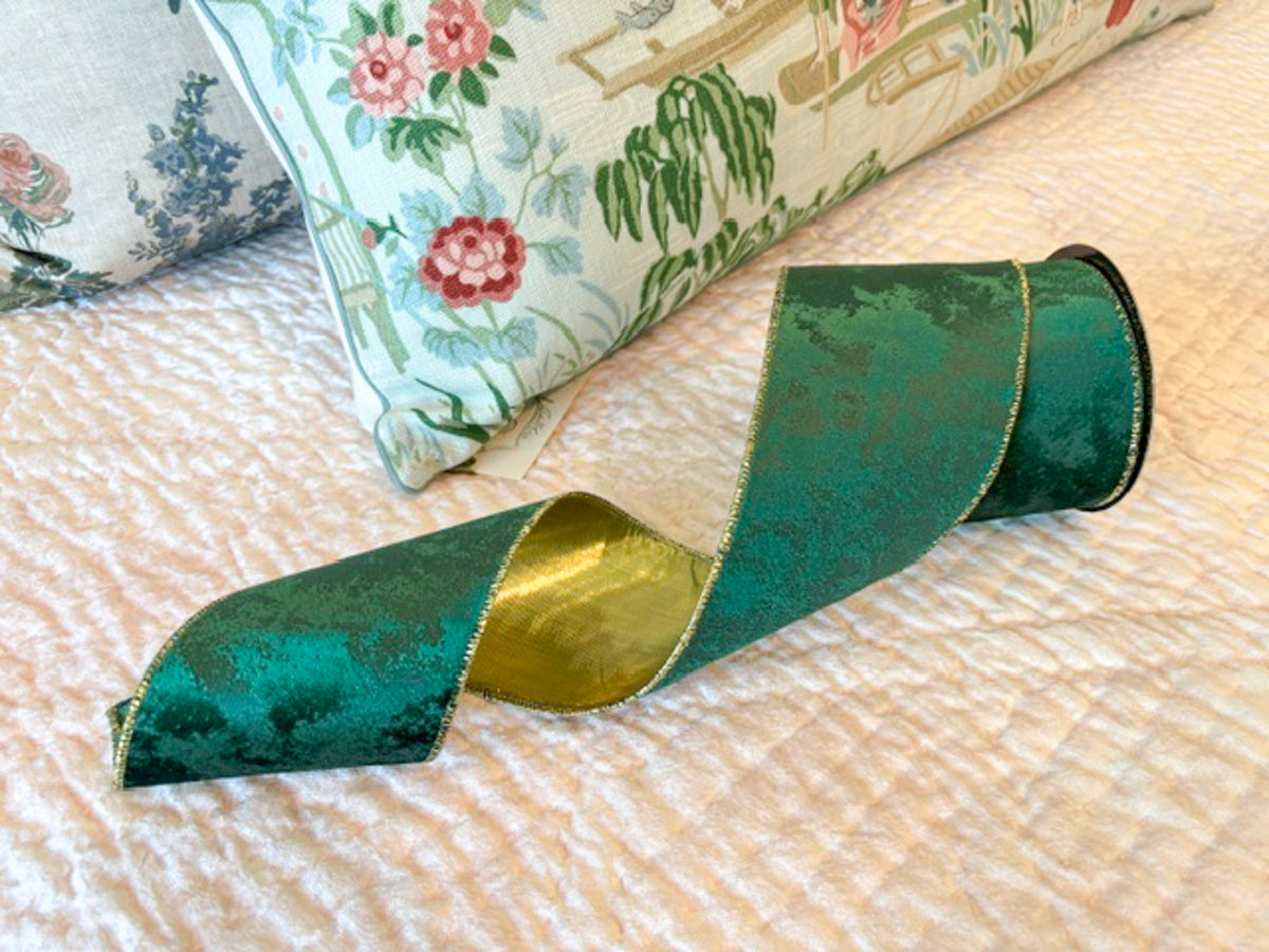 Cloud Velvet Ribbon with Gold Back 09-5483 | Emerald Green