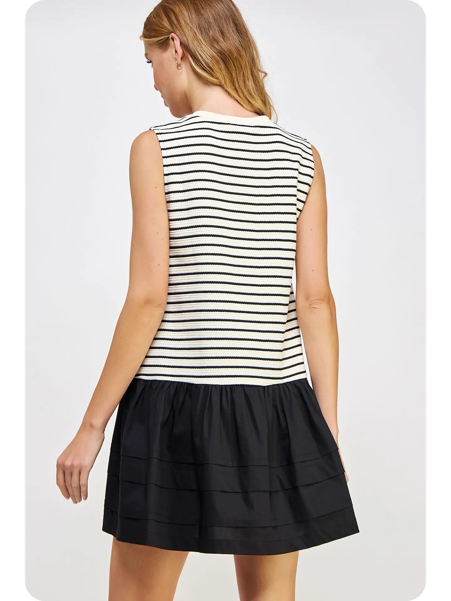 Mixed Media Stripe Knit Mini Dress | Black Stripe - Small
