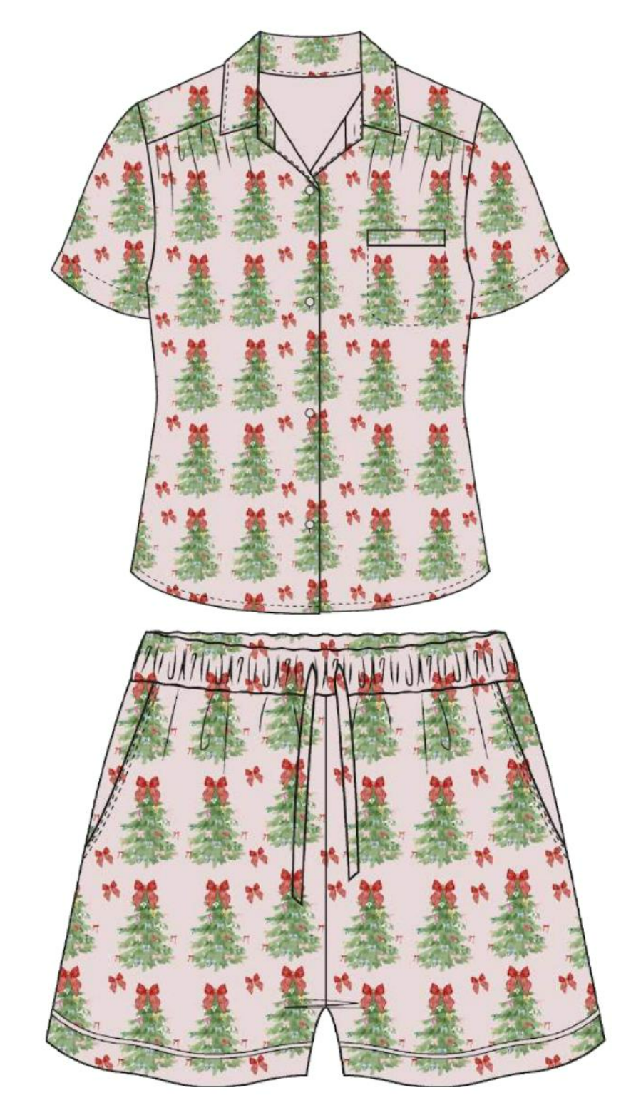 Ribbons In The Pines| Short Sleeve Pajama Gift Set | Pink
