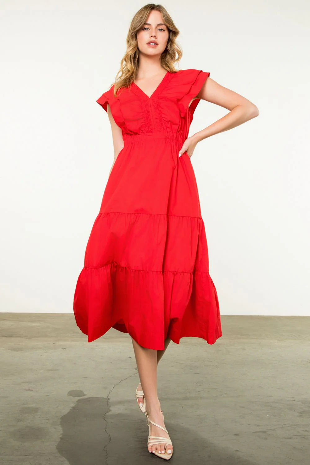 Ruffle Shoulder Tiered Floral Maxi Dress - Large
