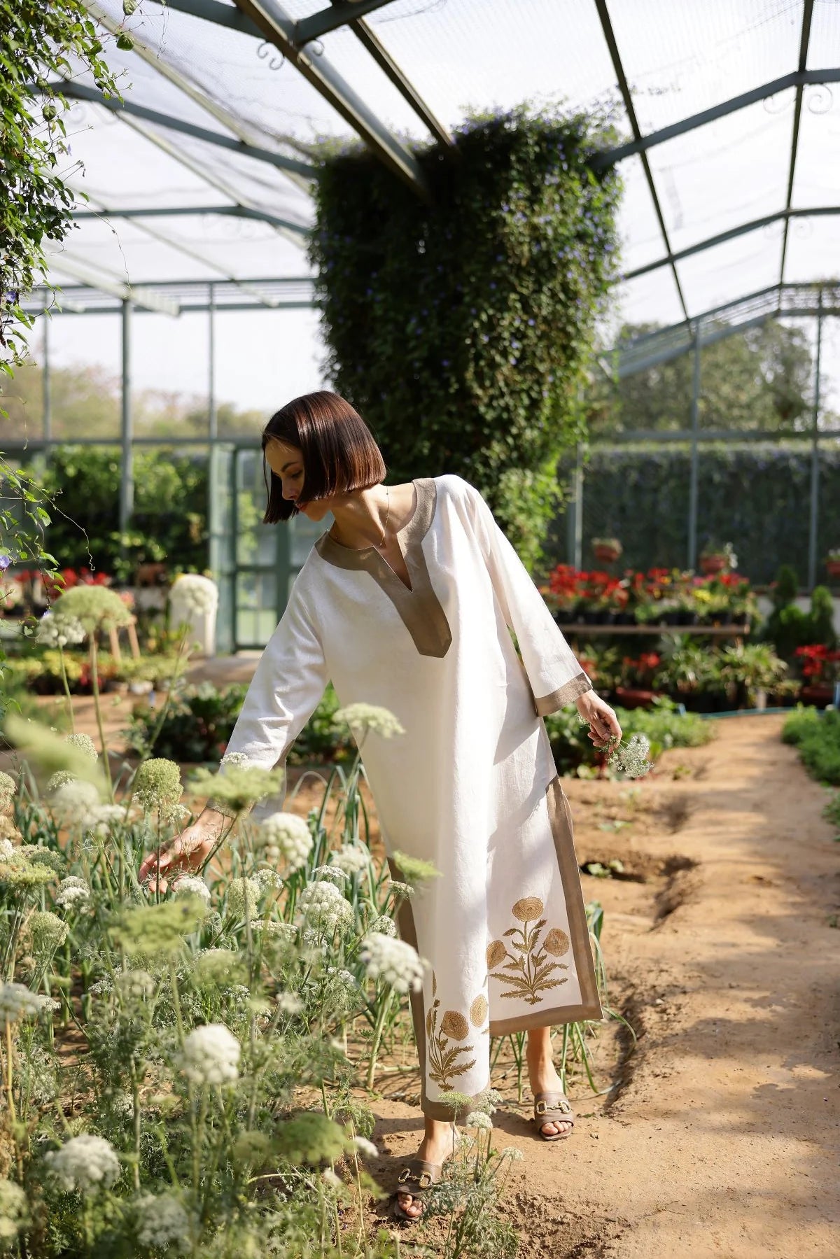 Hampton Kaftan Khaki Flower - XS/S