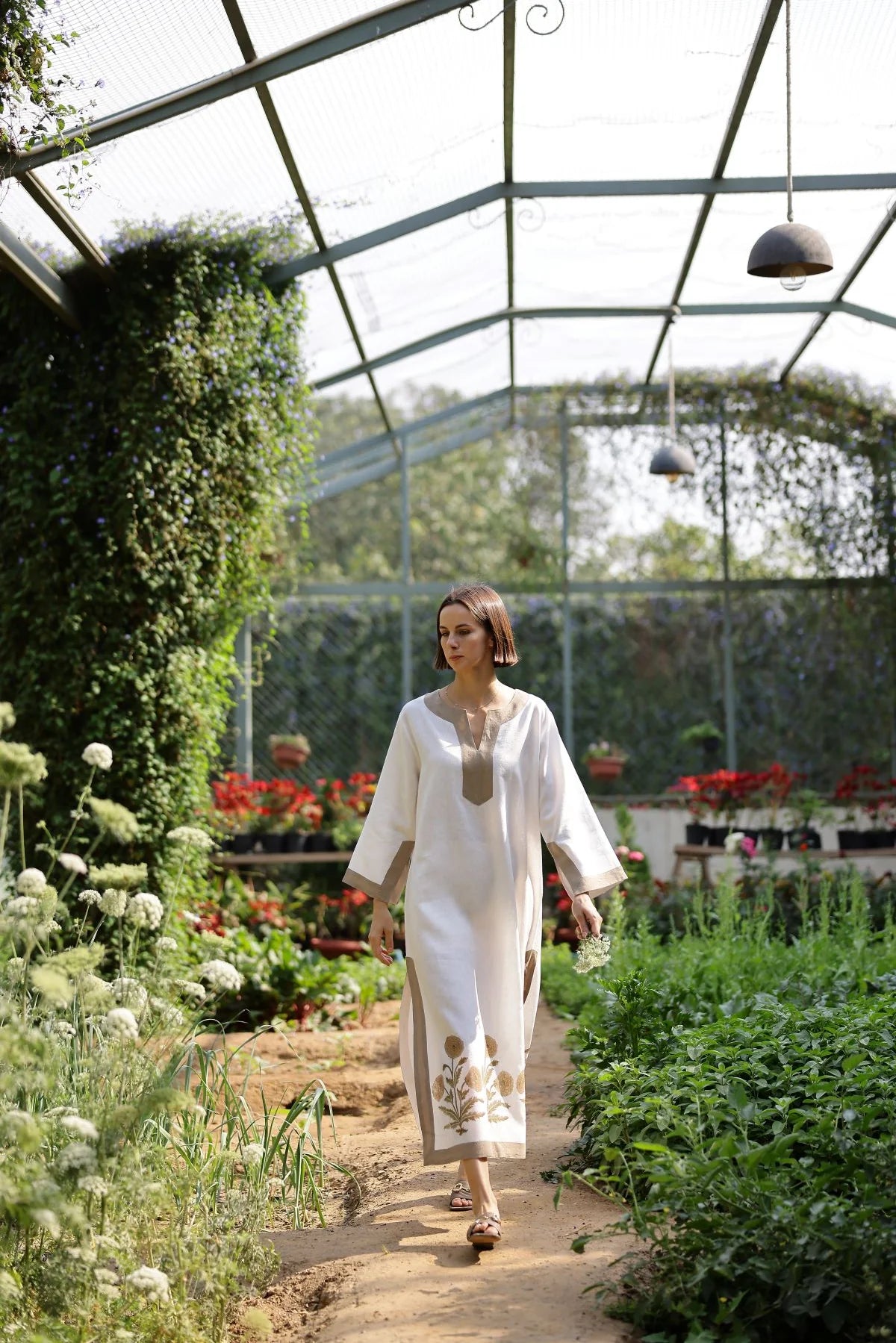 Hampton Kaftan Khaki Flower - XS/S