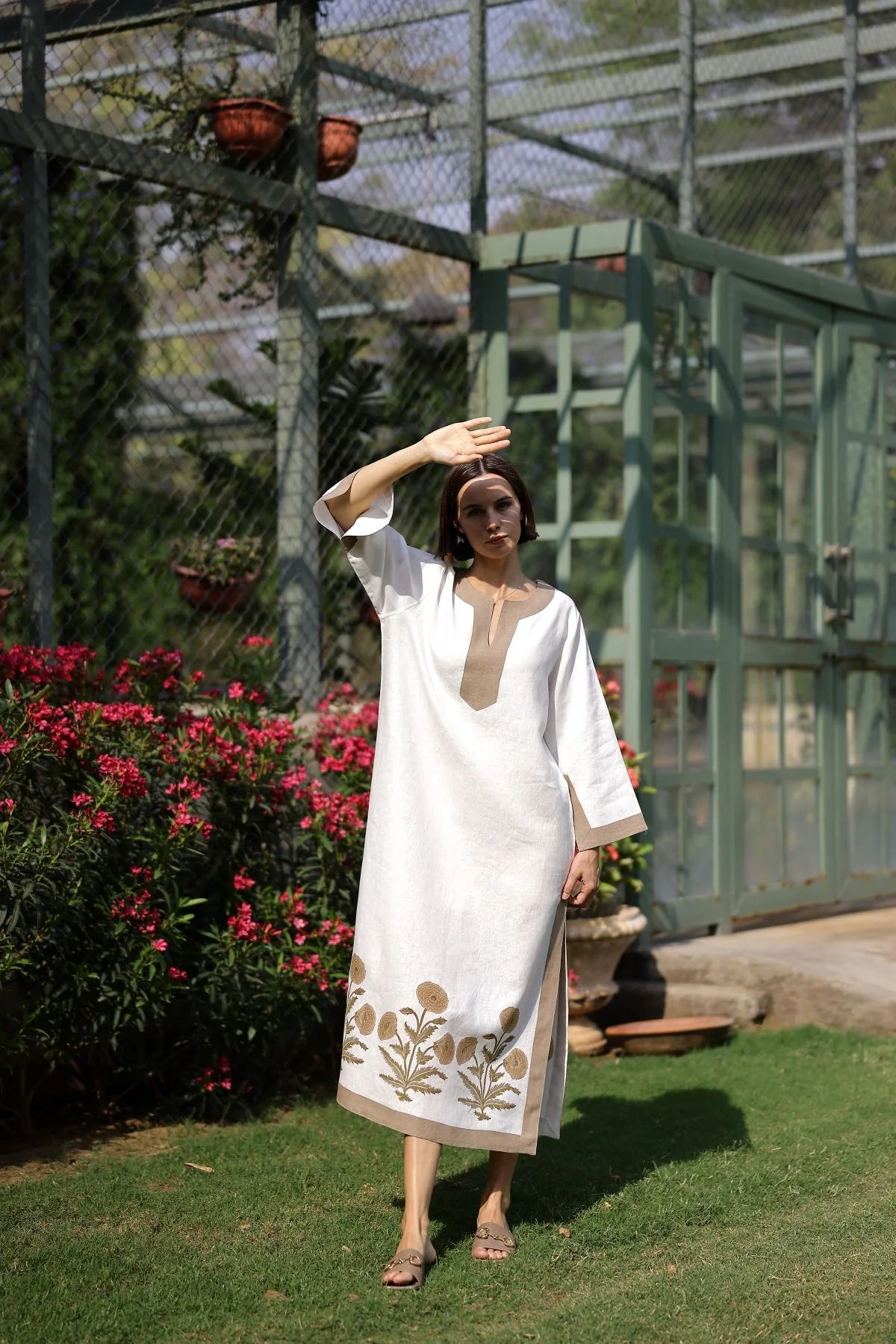 Hampton Kaftan Khaki Flower - XS/S