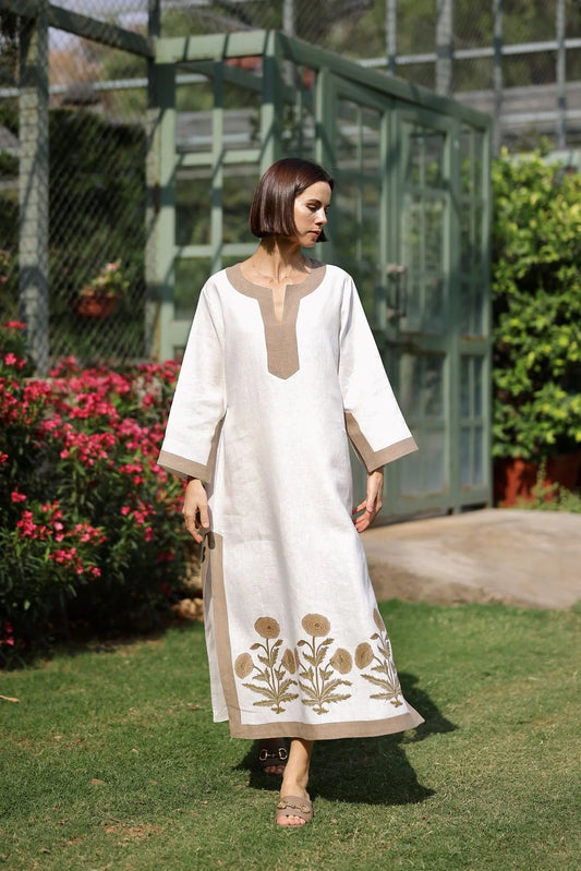 Hampton Kaftan Khaki Flower - XS/S