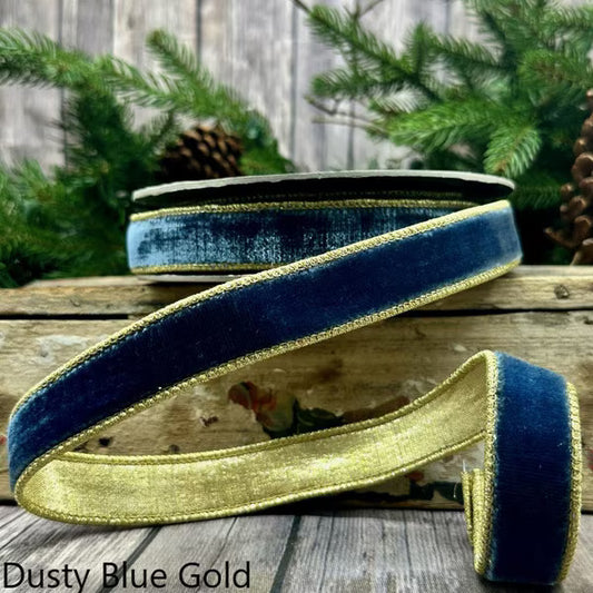 Velvet Ribbon 07-2726 | Dusty Blue Gold