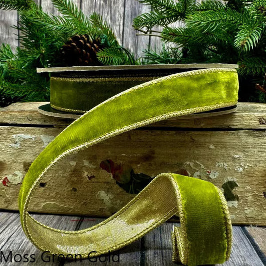 Velvet Ribbon 07-3030 | Moss Green Gold