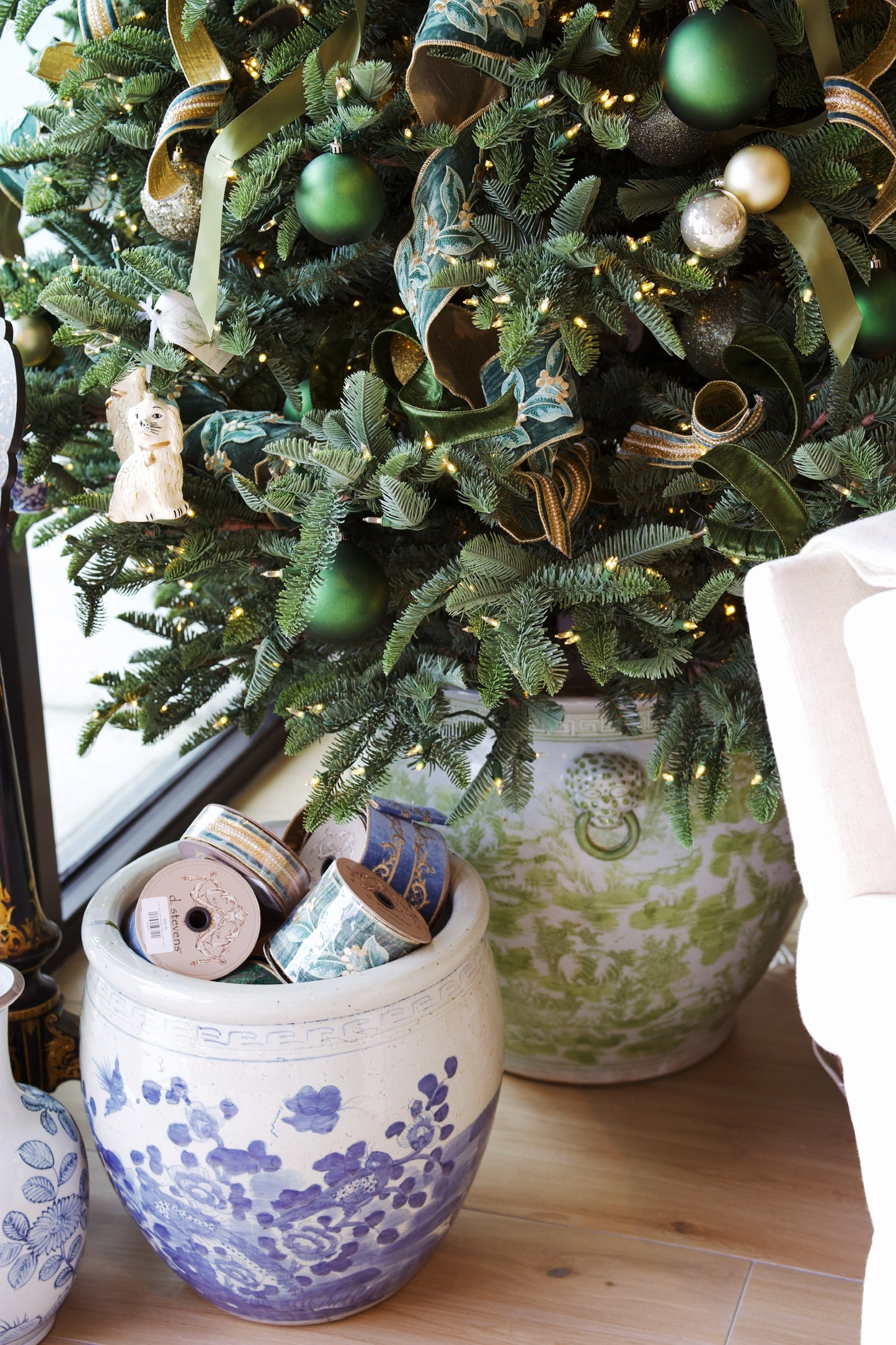 Celadon Velvet Ribbon with Pearl Trim | D. Stevens