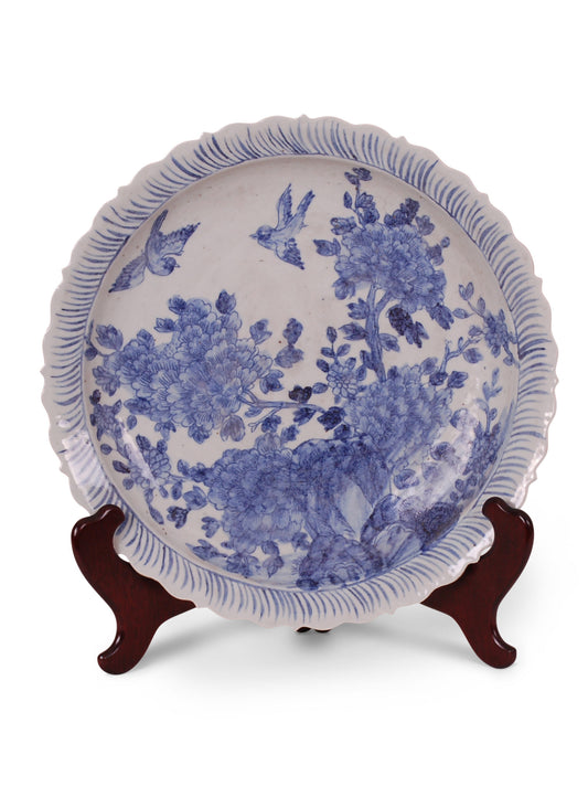 17" Blue and White Bird and Flower Charger