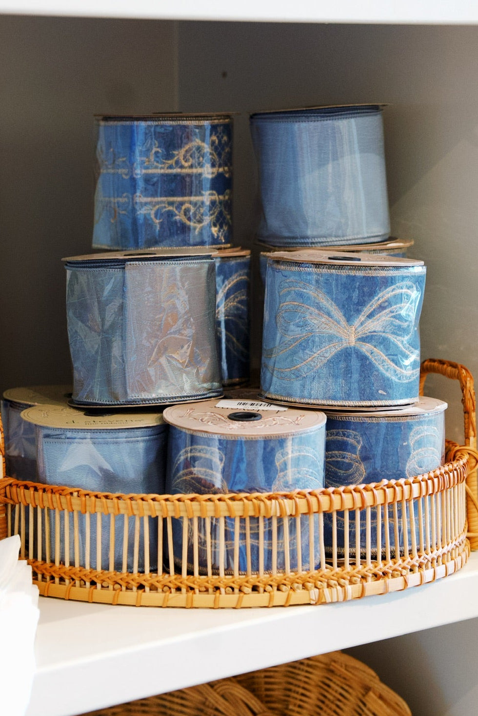 Dusty Blue Velvet with Gold Trellis Scroll | D. Stevens