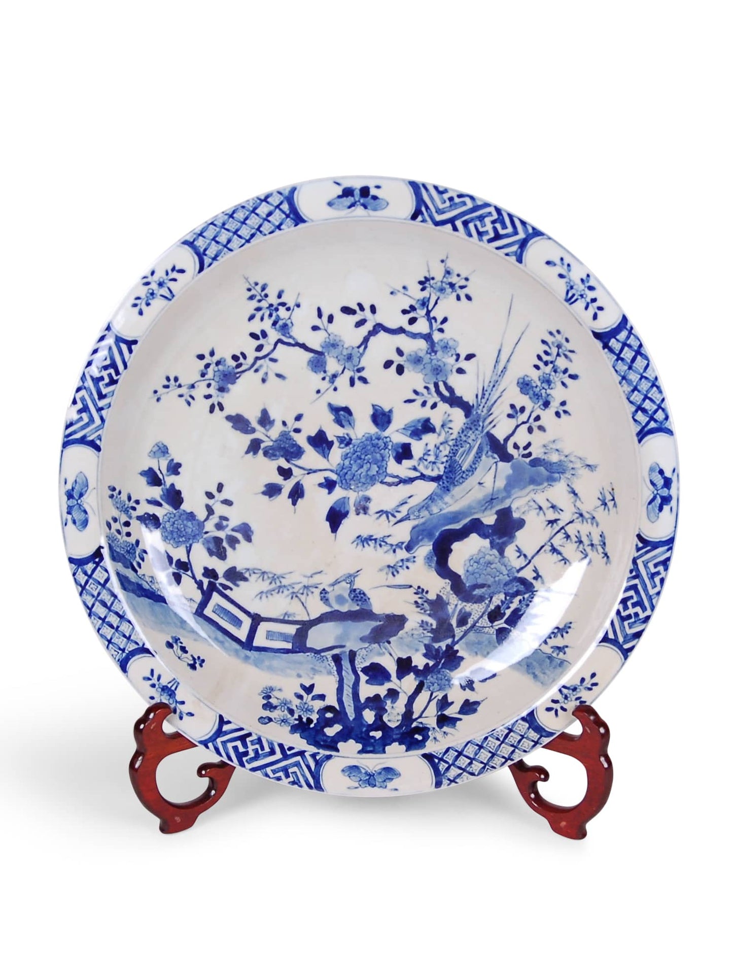 18" Blue and White Bird and Flower Charger