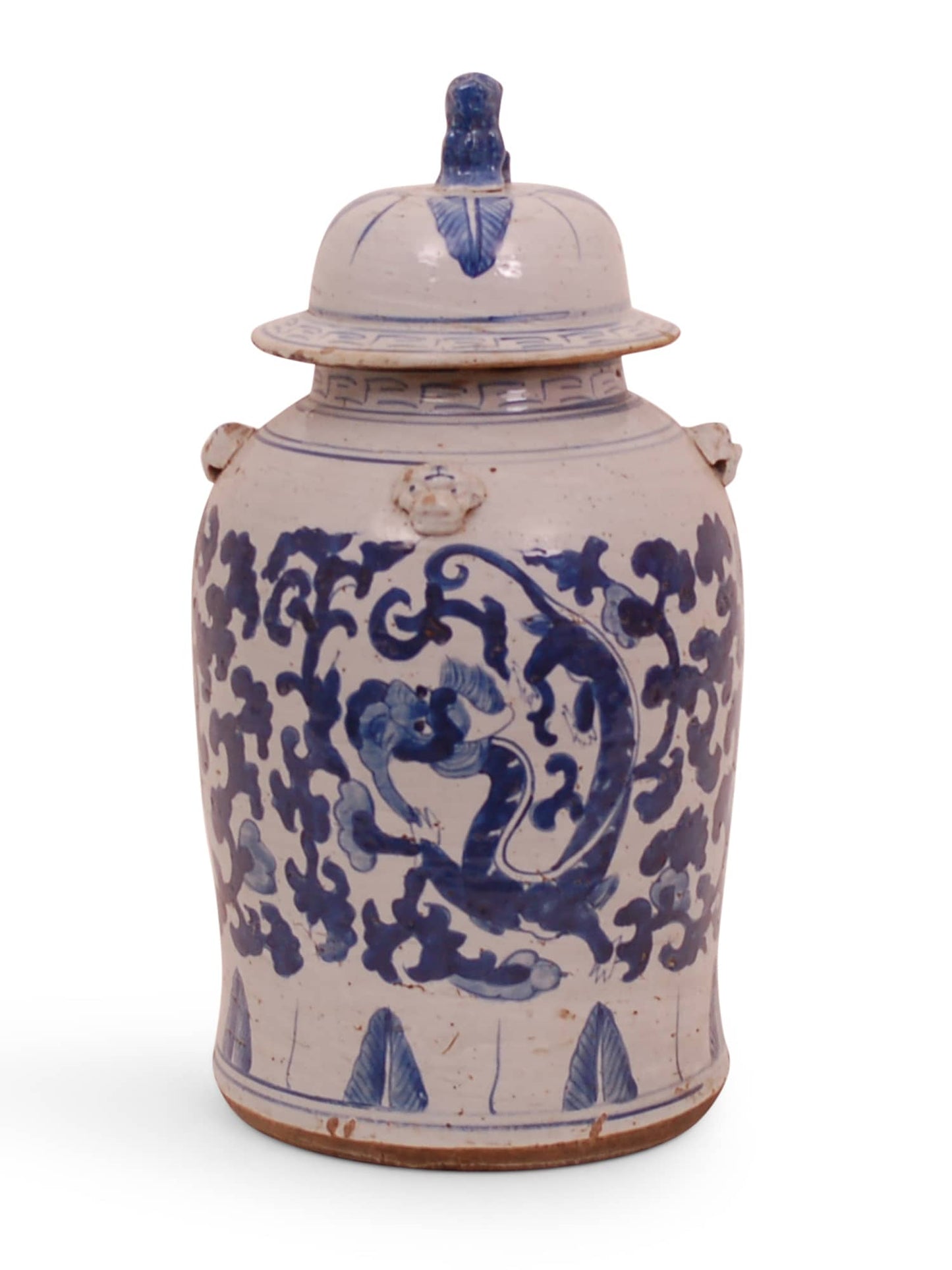 18" Foot-Stomped Blue and White Dragon Jar
