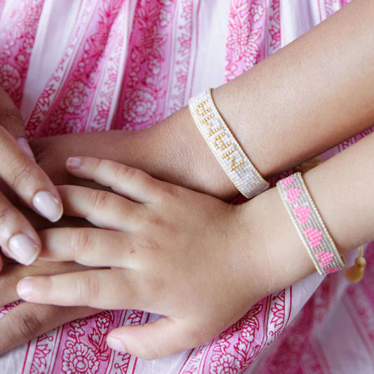 Mini & Me Small White & Gold MAMA + Pink Kids Hearts Beaded - HART