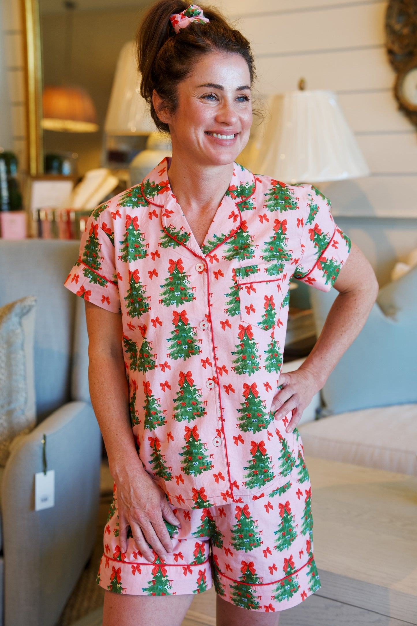 Ribbons In The Pines| Short Sleeve Pajama Gift Set | Pink