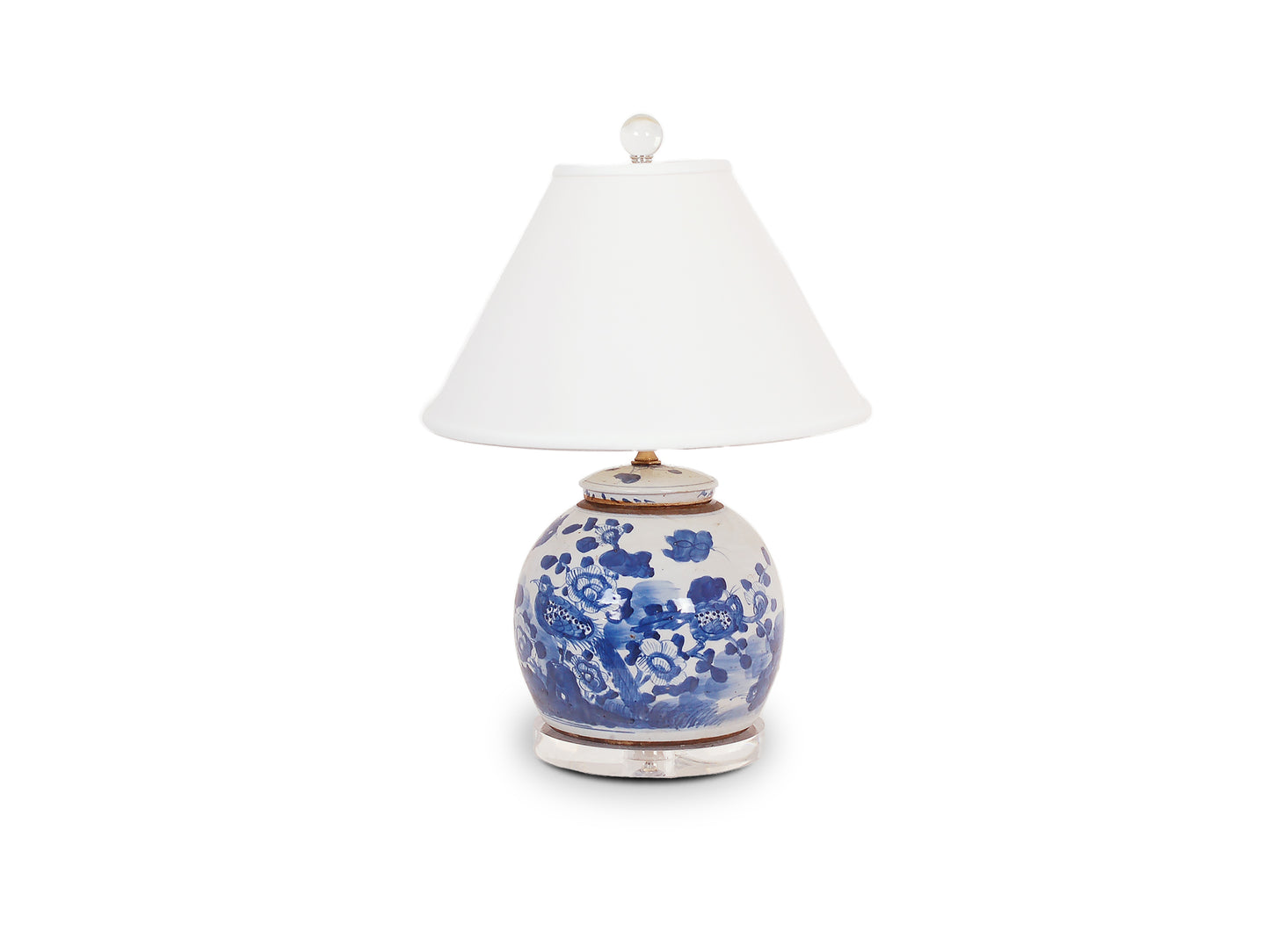 22" Foot-Stomped Blue and White Bird and Flower Jar Lamp on Acrylic Base
