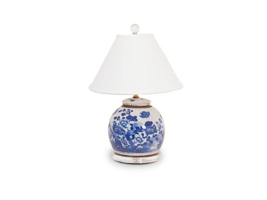 22" Foot-Stomped Blue and White Bird and Flower Jar Lamp on Acrylic Base