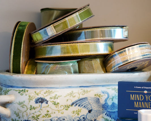 Moss Green Velvet Ribbon with Gold Braid | D. Stevens