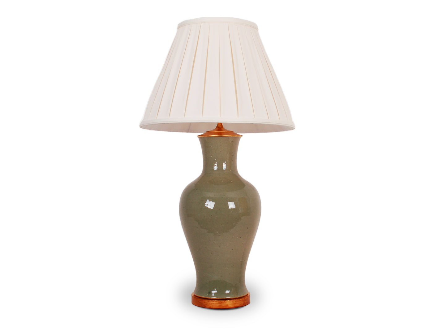 33" Foot-Stomped Celadon Guanyin Vase Lamp on Gold Leaf Base