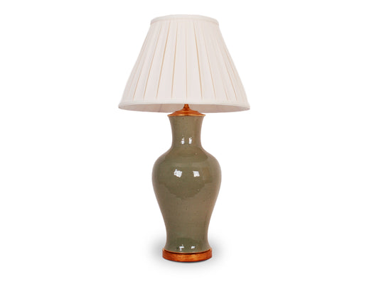 33" Foot-Stomped Celadon Guanyin Vase Lamp on Gold Leaf Base