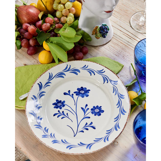 Casa Nuno Blue & White Dinner Plate, Vines, 3 Flowers/Vines