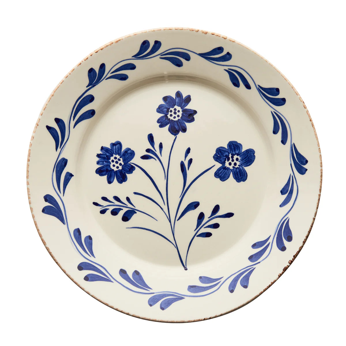 Casa Nuno Blue & White Dinner Plate, Vines, 3 Flowers/Vines