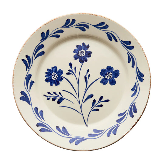 Casa Nuno Blue & White Dinner Plate, Vines, 3 Flowers/Vines