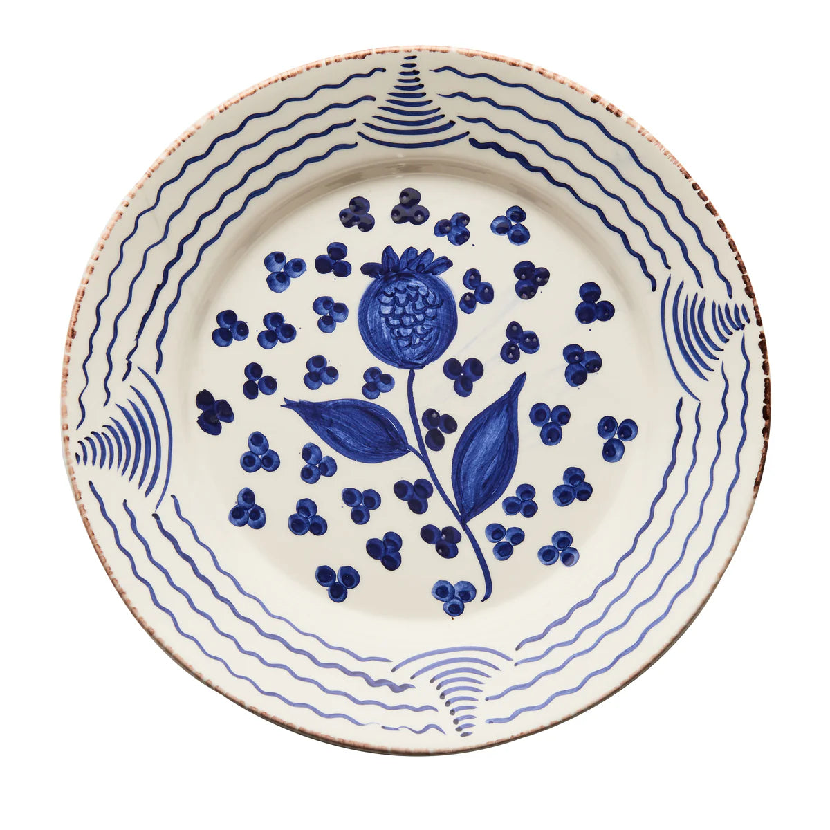 Casa Nuno Blue & White Dinner Plate, Pomegranate/Waves
