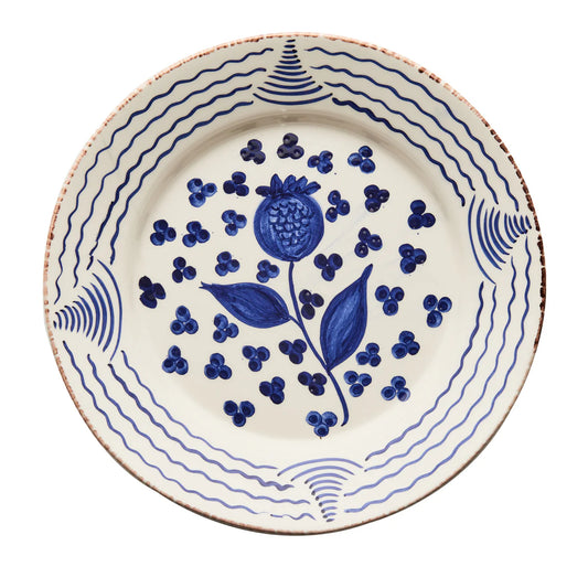 Casa Nuno Blue & White Dinner Plate, Pomegranate/Waves