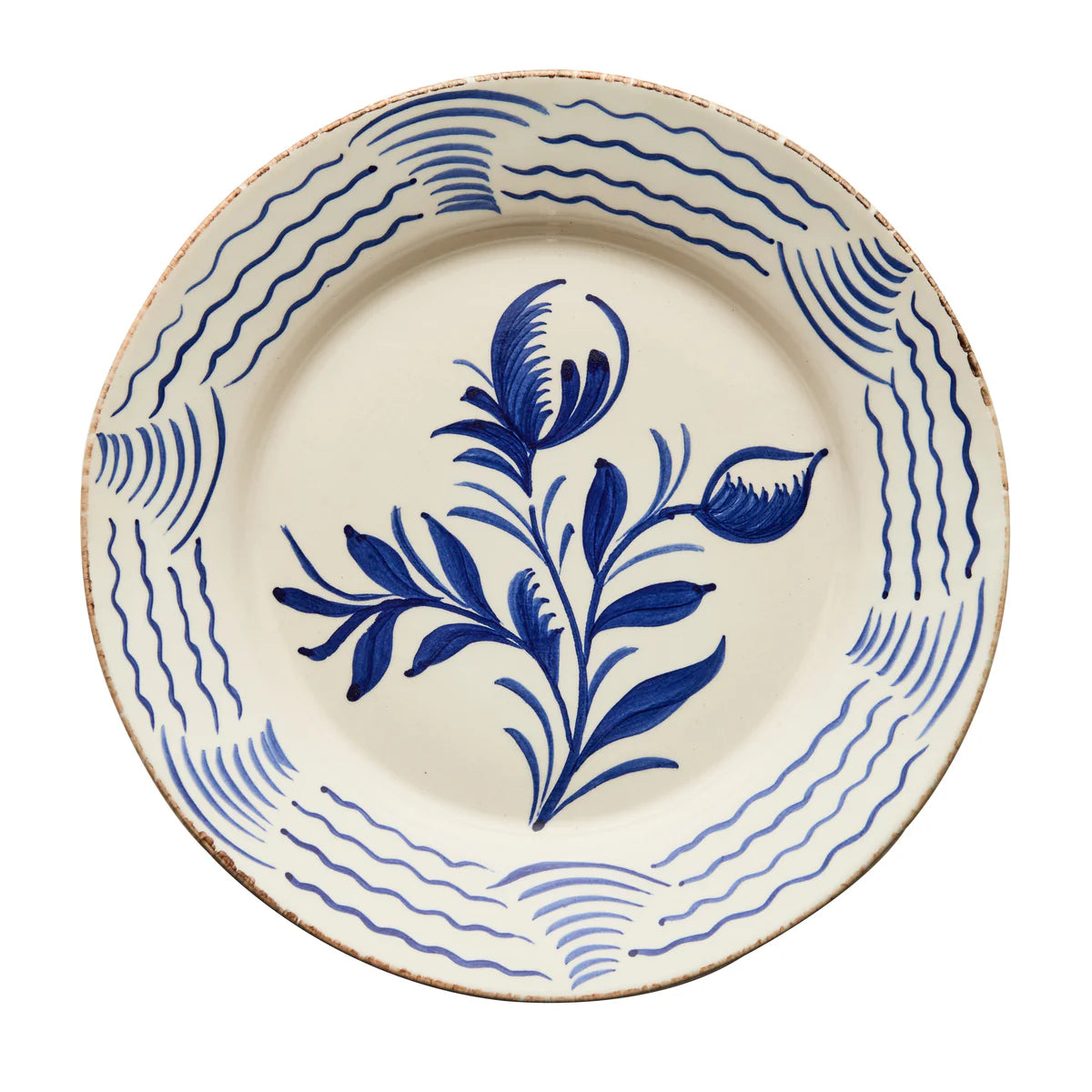 Casa Nuno Blue & White Dinner Plate, 2 Flowers/Waves