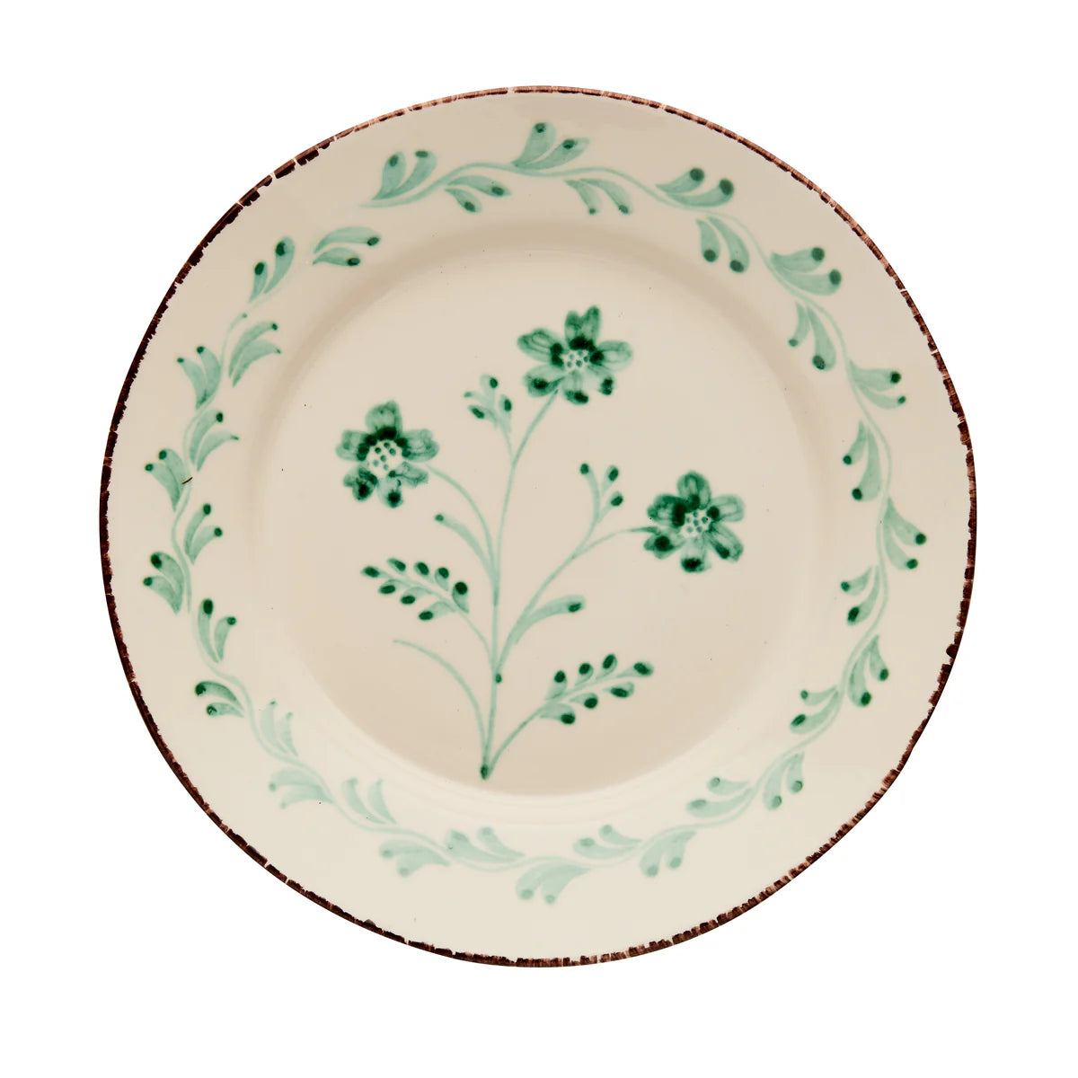 Casa Nuno Green & White Dinner Plate, 3 Flowers/Vines