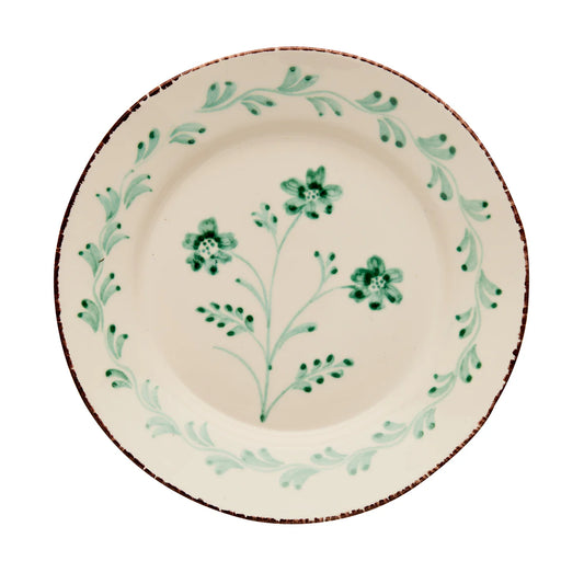 Casa Nuno Green & White Dinner Plate, 3 Flowers/Vines