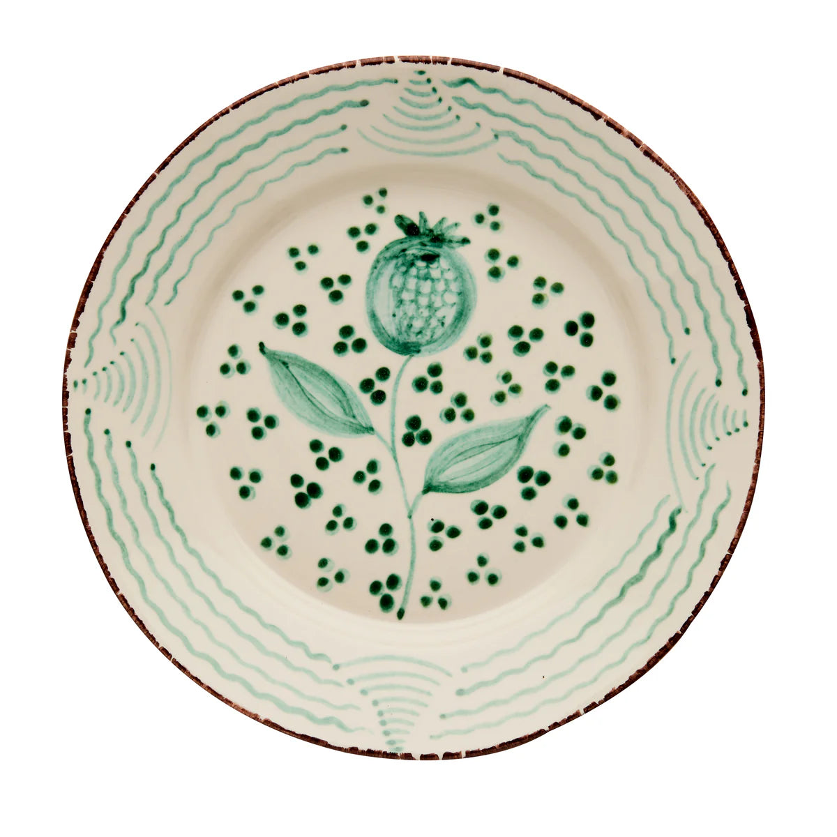 Casa Nuno Green & White Dinner Plate, Pomegranate/Waves