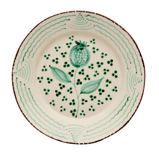 Casa Nuno Green & White Dinner Plate, Pomegranate/Waves