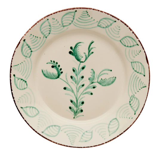 Casa Nuno Green & White Dinner Plate, 3 Flowers/Shells