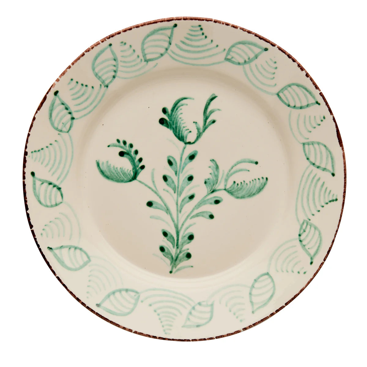Casa Nuno Green & White Dinner Plate, 3 Flowers/Shells