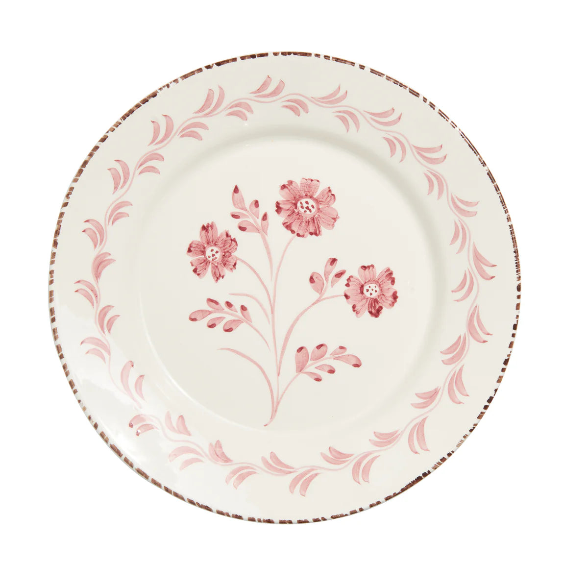 Casa Nuno Pink & White Dinner Plate, 3 Flowers/Vines