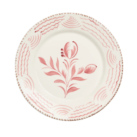 Casa Nuno Pink & White Dinner Plate, 2 Flowers/Waves