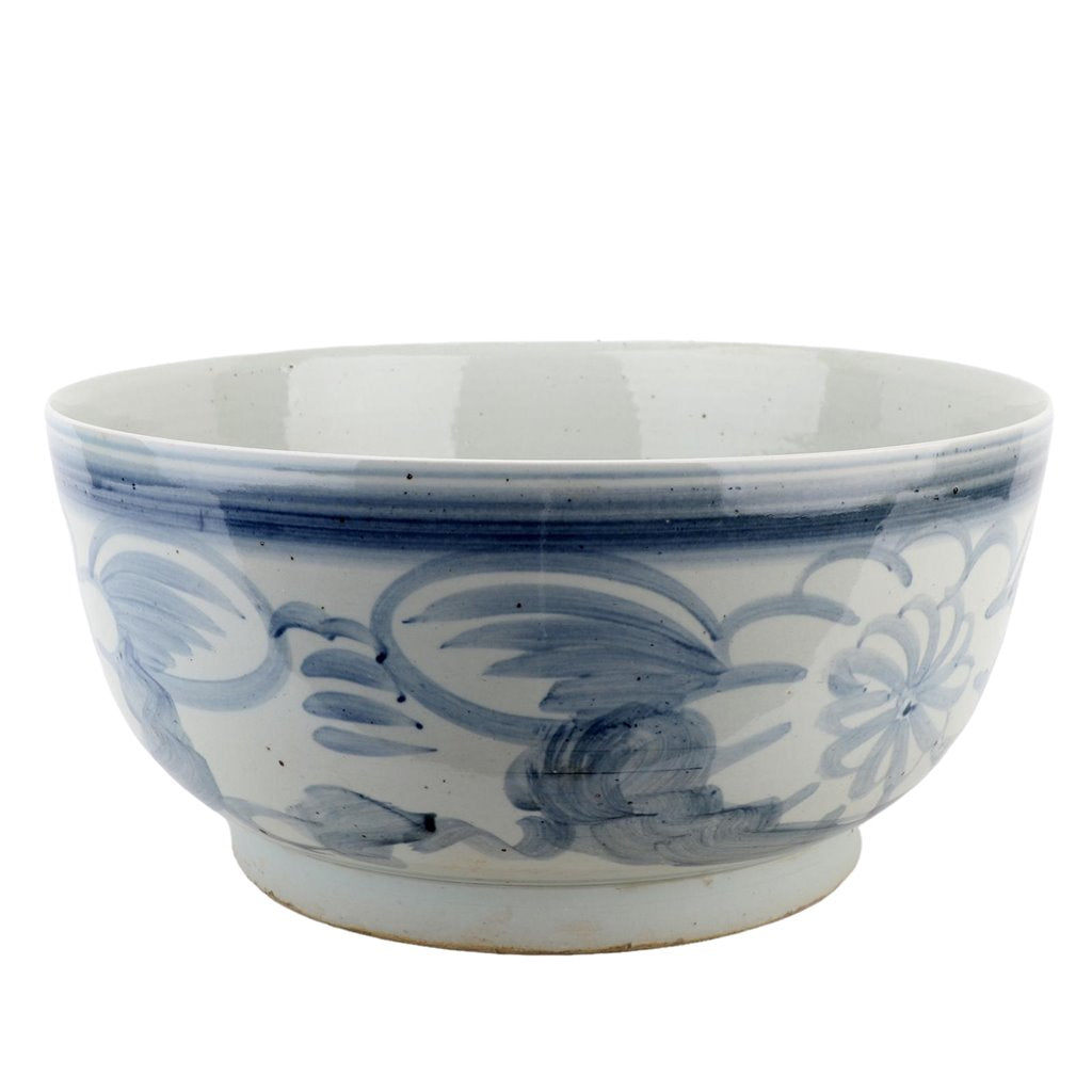 Old World Porcelain Aged Blue Floral Bo