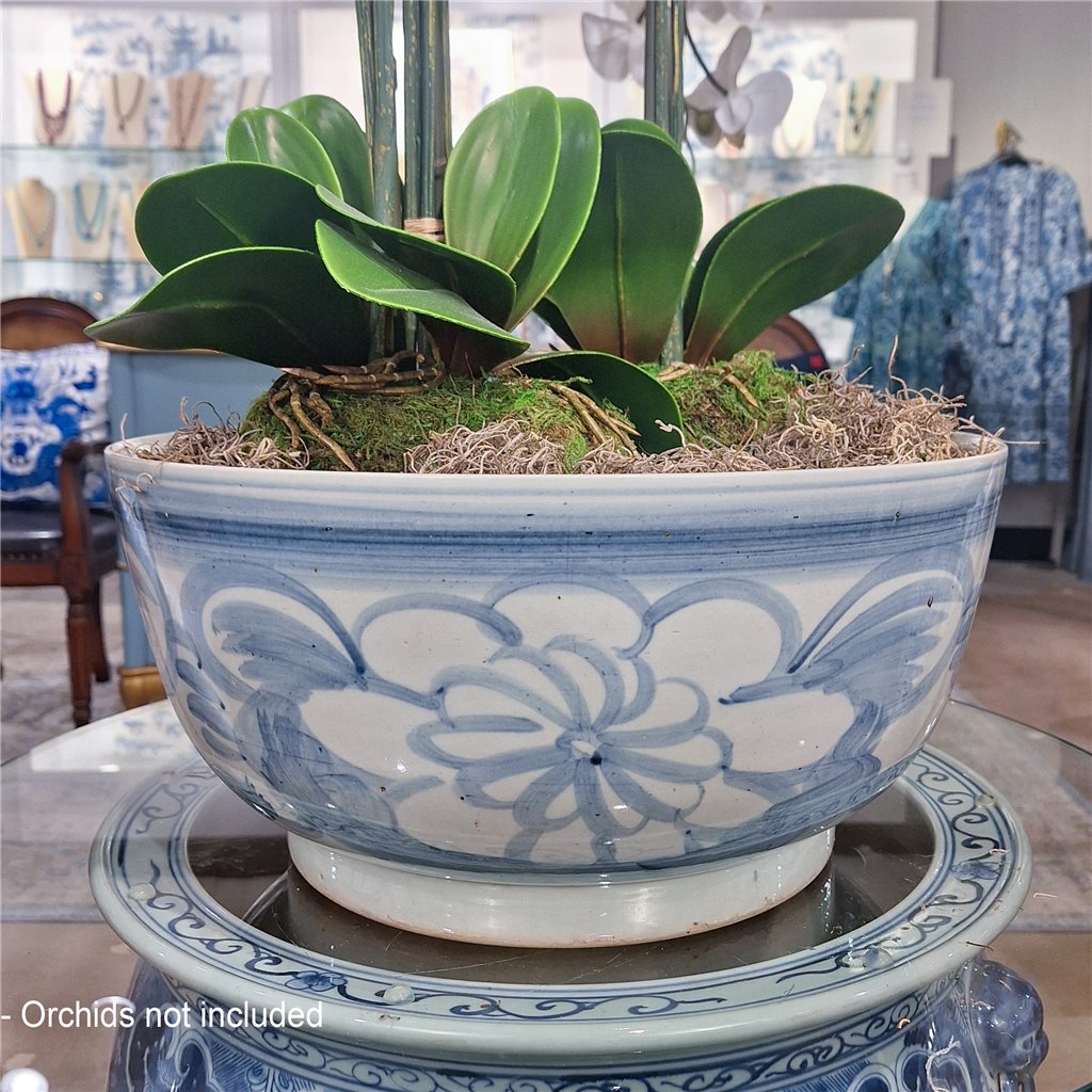 Old World Porcelain Aged Blue Floral Bo