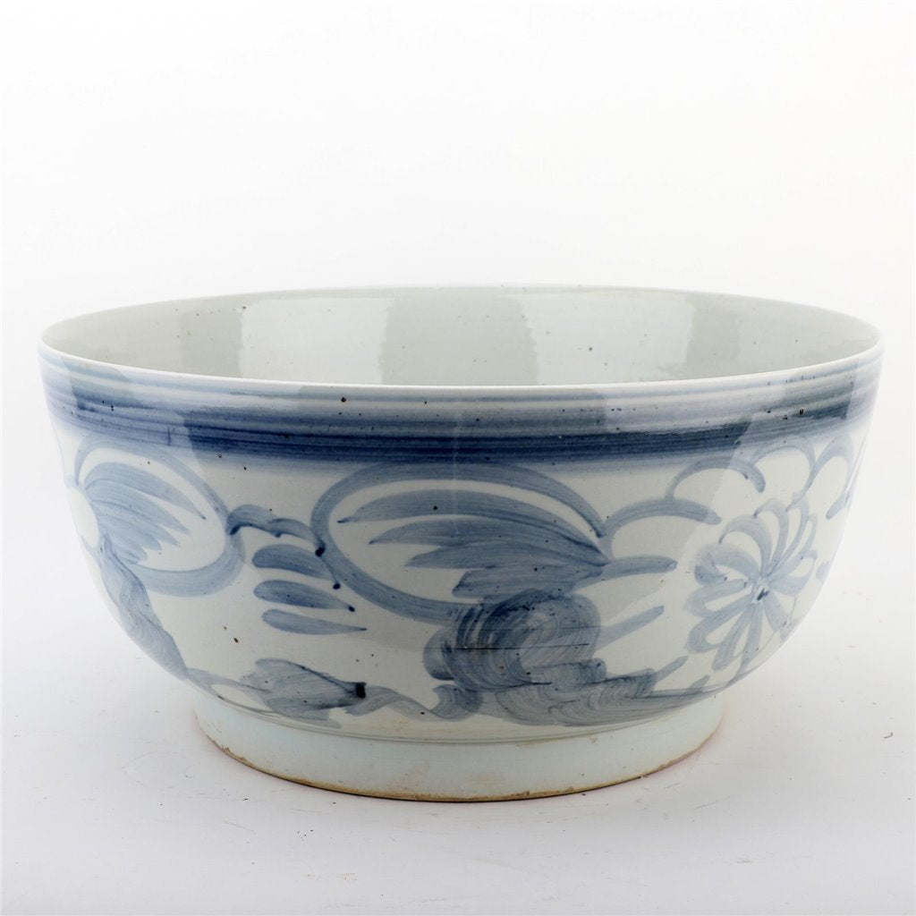 Old World Porcelain Aged Blue Floral Bo