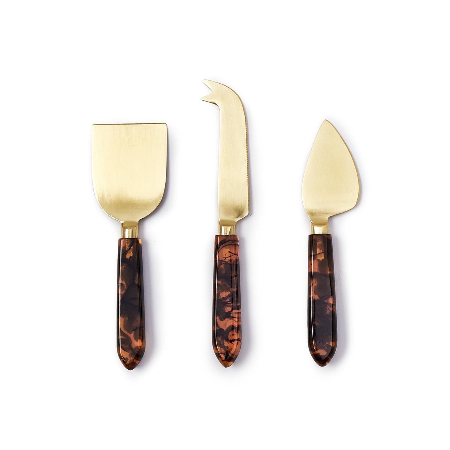 Tortoise Swirl Set of 3 Cheese Knives in Gift Box | Stainless Steel Resin
