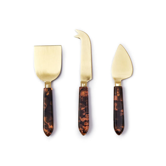 Tortoise Swirl Set of 3 Cheese Knives in Gift Box | Stainless Steel Resin