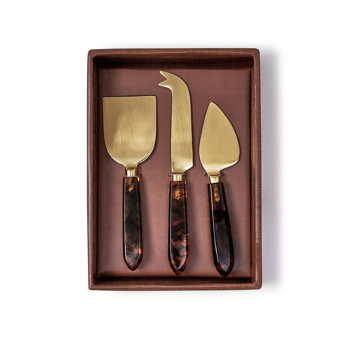 Tortoise Swirl Set of 3 Cheese Knives in Gift Box | Stainless Steel Resin