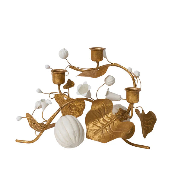 Forest Walk Pumpkin & Vine Triple Candlestick Holder | Gold
