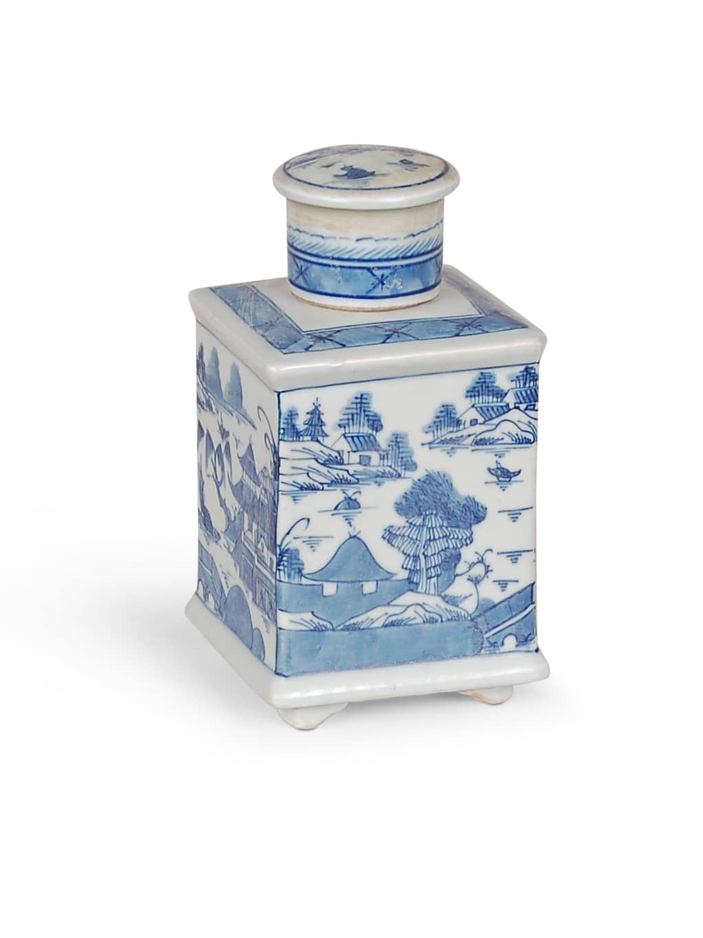 7" Blue and White Square Tea Tin