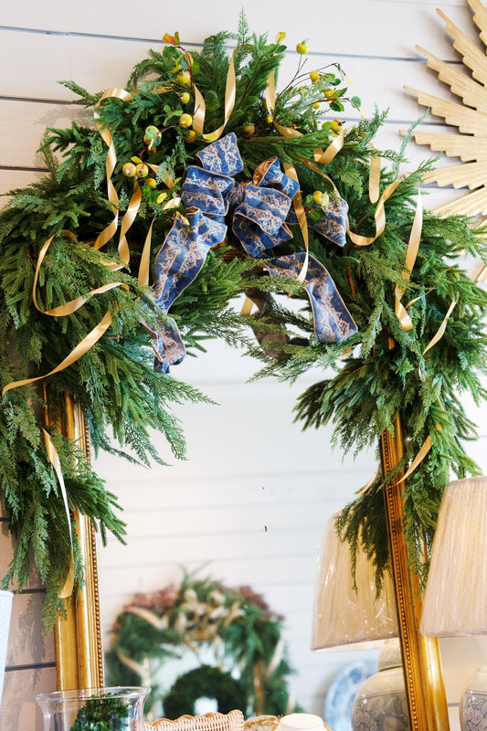 Dusty Blue Velvet with Gold Trellis Scroll | D. Stevens