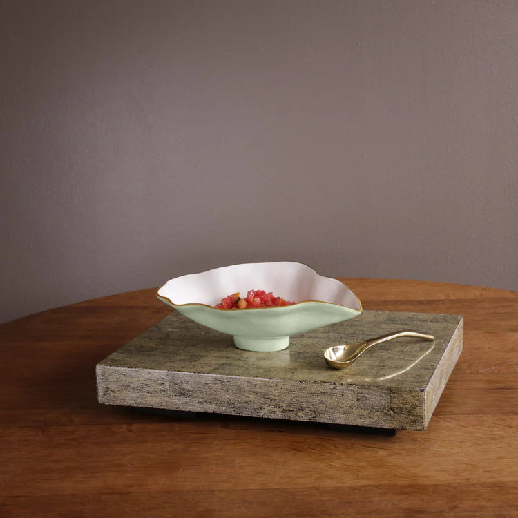 ENCANTO Claire Small Oval Bowl with Spoon - Pistachio, White & Gold